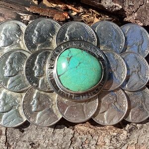 Handmade Nickel Quarter Green Turquoise Artisan Belt Buckle